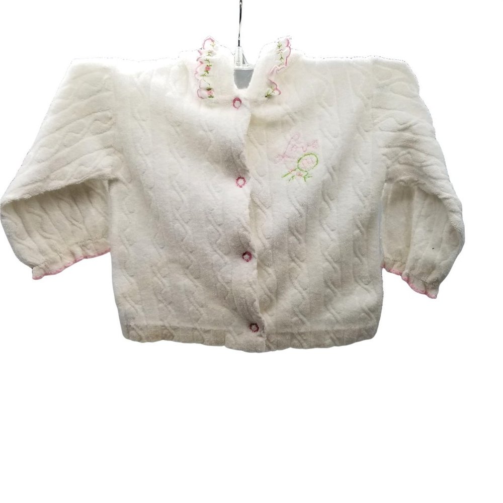 Vintage Baby Toddler Doll Child Baby Gro Cable Knit Sweater 18 mo White Love